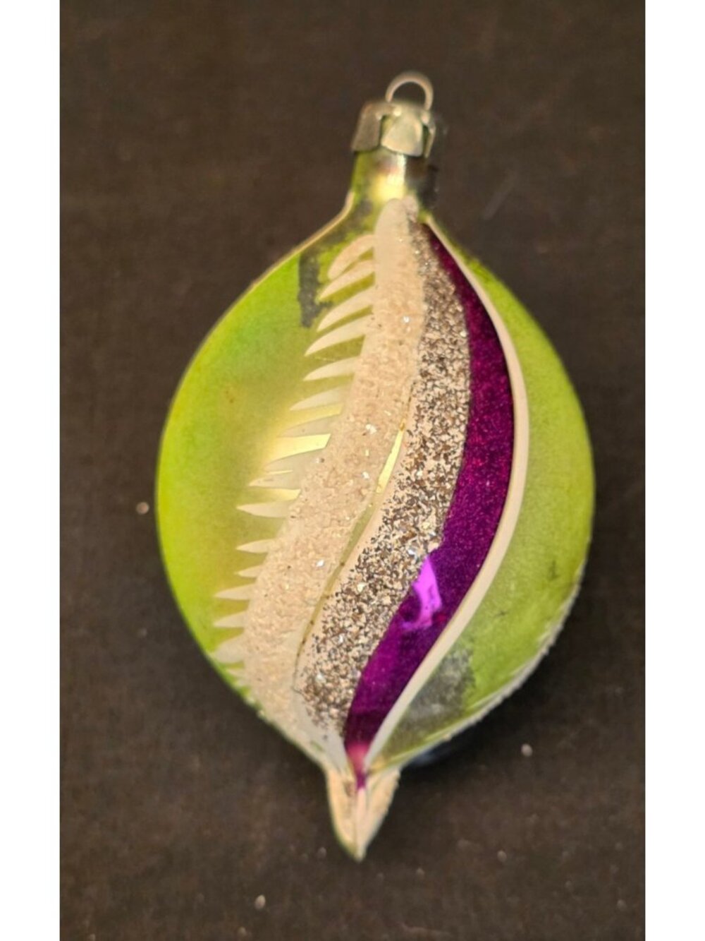 Vintage MCM 4" Mercury Glass Teardrop Green Purple Mica Christmas Ornament Retro